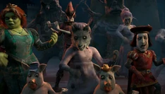 Dancers (displayed: Fiona, Farquaad, two pigs, the Pied Piper, and the Fairy Godmother)