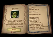Shrek's character bio in Shrek 2 (video game) with all upgrades equipped