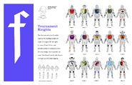 Concept art by Douglass Rogers showing various designs of armor for the tournament knights