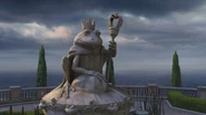A statue of frog King Harold on top of his mausoleum