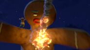 Mongo loses his upper gumdrop button with the fire rock thrown by a darknut guard's catapult to protect the castle.