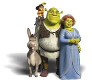 Shrek with Donkey, Puss, and Fiona