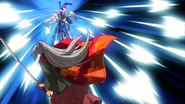 Kojiro Sasaki dodges with difficulty the attacks with which Poseidon bombards him and approaches him