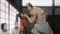 Kagekatsu Toda scolds Kojiro Sasaki arguing that he should have continued to fight even without a sword