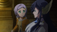 Brunhilde explains to Göll that Kojiro Sasaki's ability allows him to see all of Poseidon's moves in advance