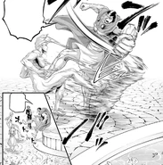 Ares tries to hit Apollo annoyed, but the latter dodges it and Ares ends up in the fountain