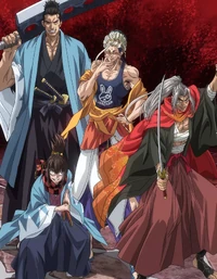 Kojiro Sasaki, Soji Okita and Isami Kondo reach the arena garden to lend a hand to Buddha against Loki and the Seven Lucky Gods