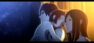 tsumugi and nagate looking up into the stars with their daughter