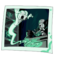 John Notwoodman at home, with Proto's Brother trying to haunt him.