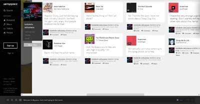 Screenshot of the MySpace page.