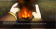 Wood Man see their dinner on fire