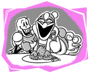 King Dedede with Papyrus and Escargoon, as seen in "Gourmet Spaghettoire".