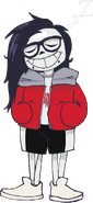 Art by digboye of Sans from Undertale dressed up as Skrillex (referencing "sans. - Undertale") featured in the 7th Anniversary Collage.