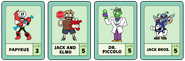 Dr. Piccolo's Pow Card – as seen in Bravo, Johnny! – accompanied by Pow Cards for Papyrus, Jack & Elmo, and Jack Bros..