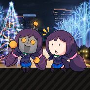 The Joke-Explainer™ 7000 in a promotional image for the return of The SilvaGunner Christmas Comeback Crisis, alongside Smol Nozomi.