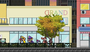 Wario and Waluigi passing next to Nozomi, Grand Dad, and Loud Nigra.