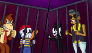 The Figments in captivity. From left to right: Donkey Kong, Sens, Felix the Cat, and Tito Dick.