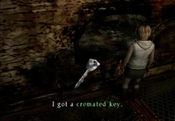 Heather picks up the cremated key.