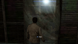 Adam's silhouette in the basement.