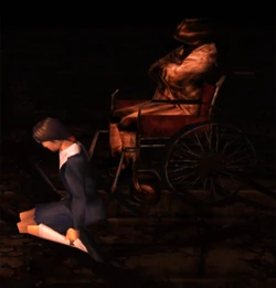 A wheelchair-bound Alessa alongside young Cheryl, as seen in Nowhere.