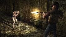 Travis using the shotgun against a Straightjacket in Silent Hill: Origins.