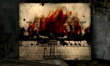 Картина «Горящий человек», изображающая отель «Лейквью» в огне