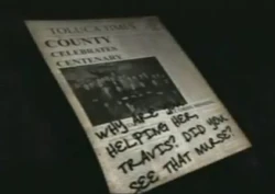 The newspaper found in the lumber yard.