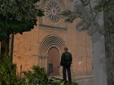 James in front of the church.