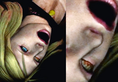A glitch with Maria's eye being replaced by the texture for her teeth.