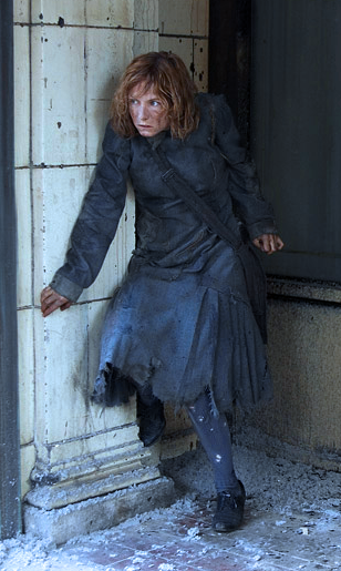 Hannah Riann, photographed on February 23, 2022, dresses as Silent Hill's Pyramid  Head Girl.