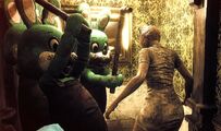 The Nurse faces Robbie the Rabbit's clones in Dark Deception: Monsters & Mortals - Silent Hill.