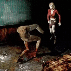 Maria chopping a Mannequin.