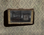 Framed picture of the hotel face door in Baldwin Mansion.