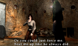 Angela becomes ill when remembering her dead father's abuse.