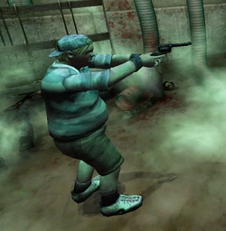 Eddie attacks with his revolver.
