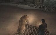 Harry fighting the Twinfeeler in the Silent Hill Town Center.