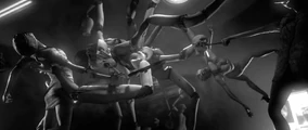 The Mannequin Spider confronting the Nurses in the black-and-white ending sequence.
