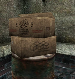 Boxes near the exit ladder.