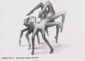 Early concept art of the Mannequin Spiders, revealing more legs and less prominent heads.