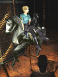 Monster Cybil riding a carousel horse.