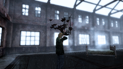 James facing Mary on Lakeview's roof.