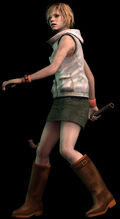 Heather holding a pipe in Silent Hill 3.