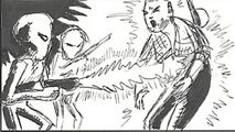 Story reel animatic of the aliens blasting Travis with a "zap gun".