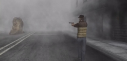 Travis encounters a Carrion in Silent Hill's streets.