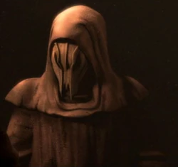 The members of the Order wearing demonic masks at the ritual.