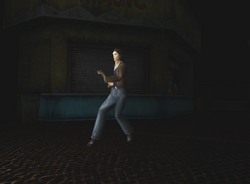 Silent Hill 1: Harry Mason walking in the dark, over the bottomless