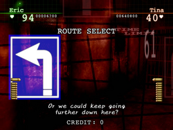 Selecting a route (left or right).