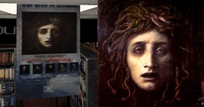 Poster in the store and Medusa by Arnold Böcklin.
