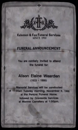 Funeral Announcement located in a house in Pleasant River.