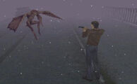 Harry encountering a monster in the Fog World.